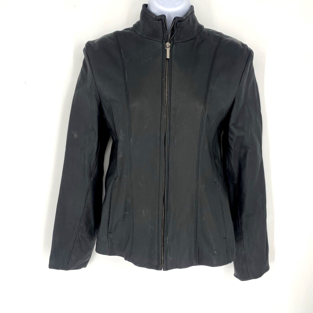 Vintage Van Heusen Womens Black Leather Jacket Small 100% Genuine Moto Biker